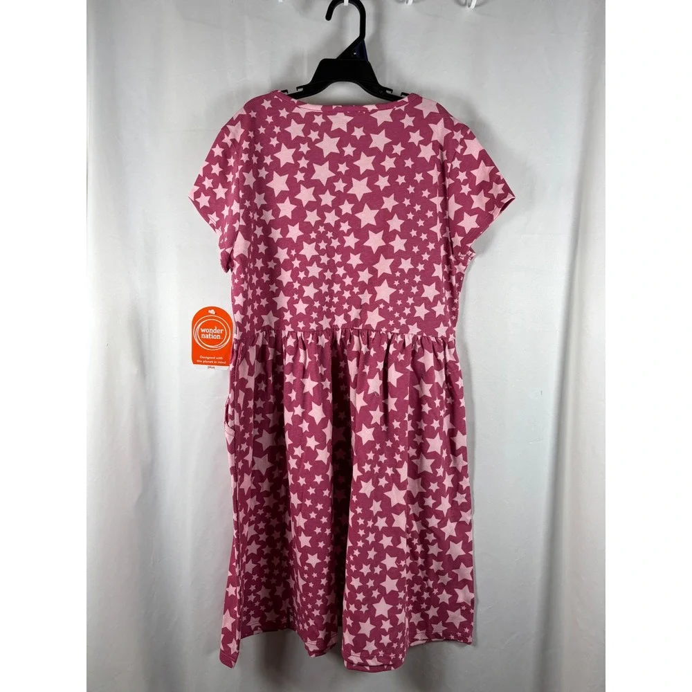 Wonder Nation Girls Plus Size 10-12‎ Rose Mum Pink Star Print SS Play Dress NWT